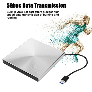 

USB 3.0 DVD Drive 5Gbps Data Transmission External DVD Burner Multi-level Protection Pop-up for Computer
