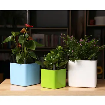 

4 Pcs in 1 Set Plastic Lazy Flower Pot Double Layer Square Tray Box Planter Self Watering Flowerpot Large Capacity Water Plantin