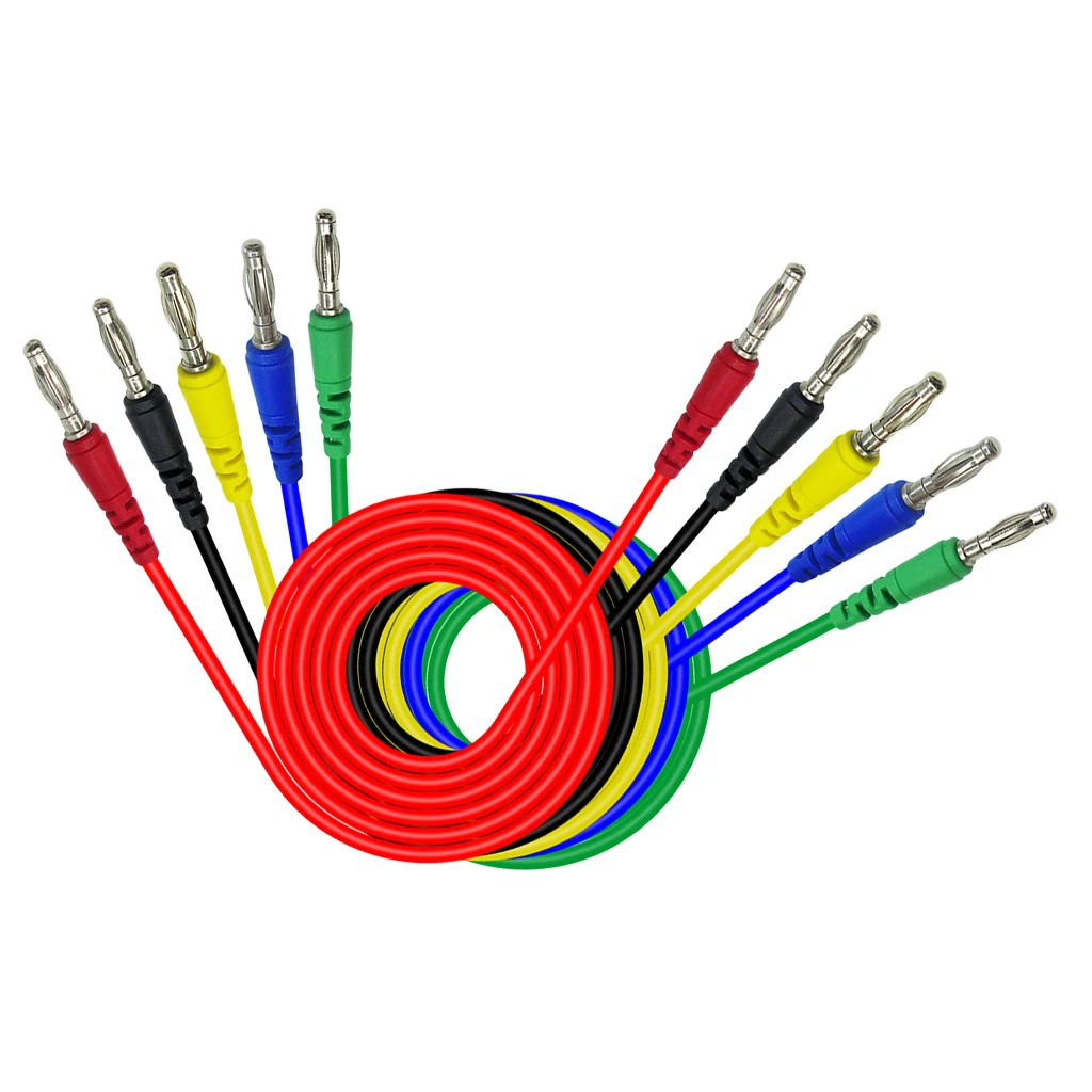 5Pcs 39inch 4mm Stackable Banana Plug To Banana Plug Test Cable Cord For Multimeter 5 Colors