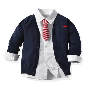 

2020 Children Autumn Outfits Clothes Set 2020 White Shirt V-Neck Cardigan sweater Little Boys 2Pcs gentleman Suits 1-6 Years