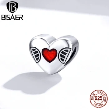 

BISAER Authentic 925 Sterling Silver Red Enamel Love Heart Beads Charms fit DIY Bracelets Bangles Women Jewelry ECC1427
