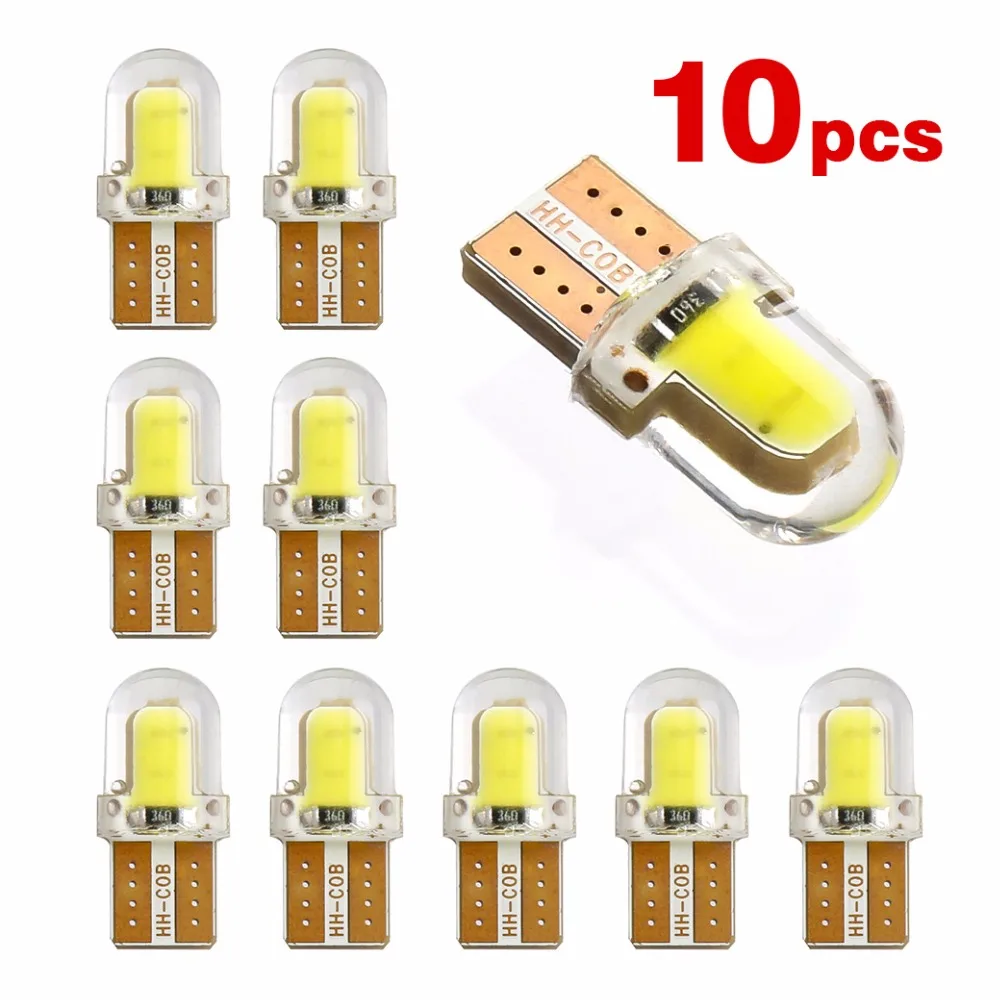 

10pcs t10 led W5W T10 194 168 COB 8SMD Led Parking Bulb Auto Wedge Clearance Lamp CANBUS Silica Bright White License Light Bulbs