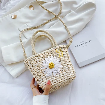 

Daisy Straw Woven Handbag Women Beach Bucket Small Shoulder Messenger Bag Summer Casual Crossbody Totes