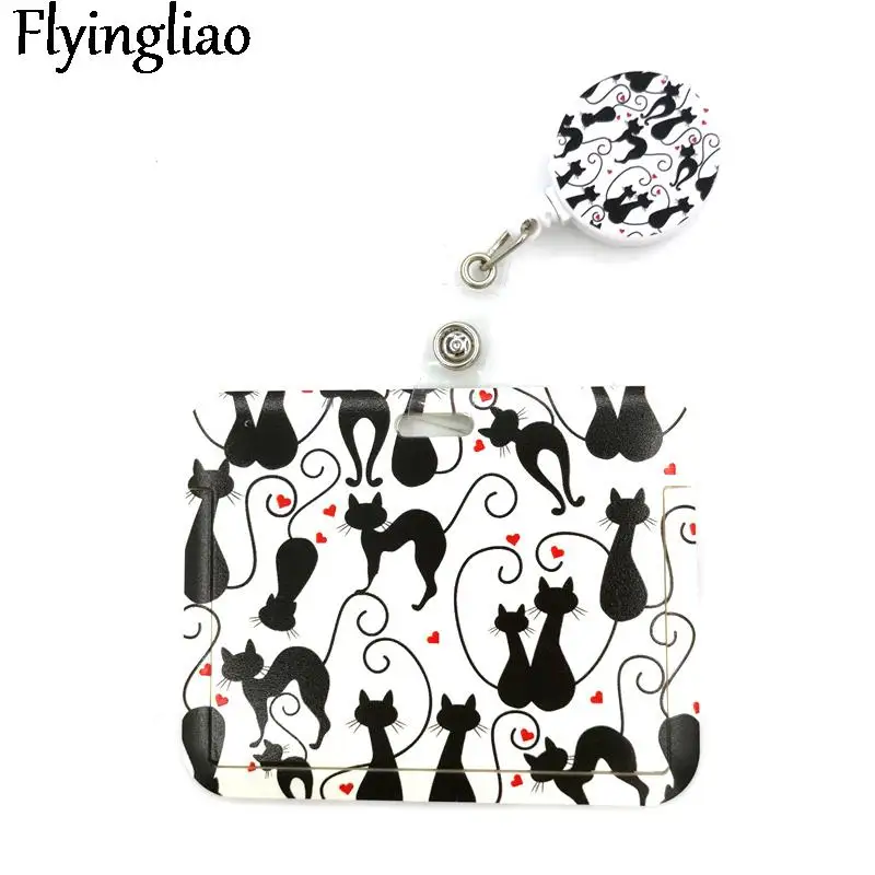 

Black Cats Paws Cute Card Cover Clip Lanyard Retractable Student Nurse Badge Reel Clip Cartoon ID Card Badge Holder accessories