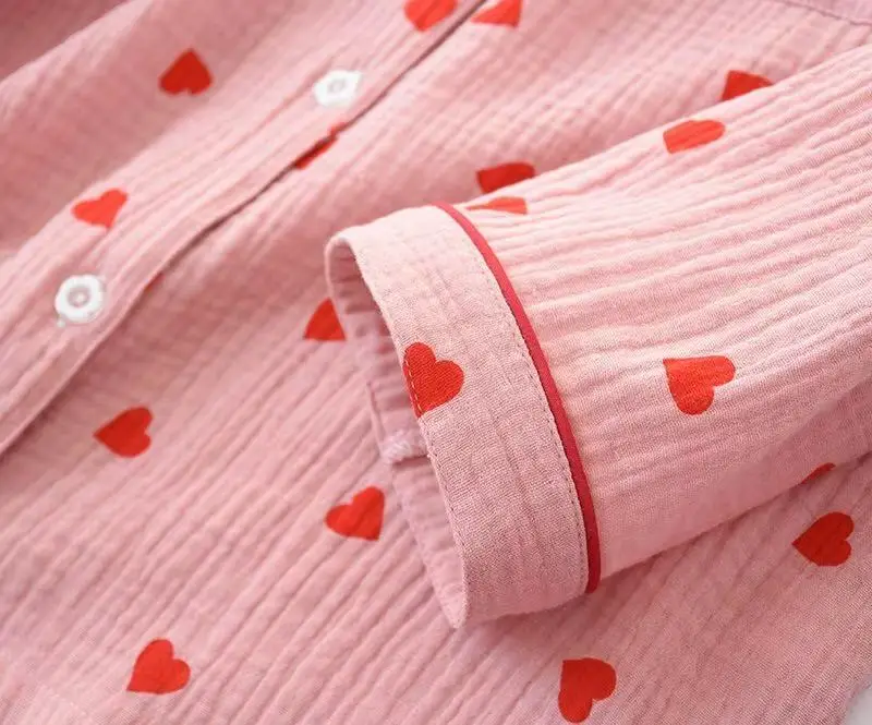Осенний пижамный комплект с принтом «любовь» для женщин, марля, хлопок, длинный рукав, повседневная одежда для сна, Женская пижама, Pijamas Para Mujer