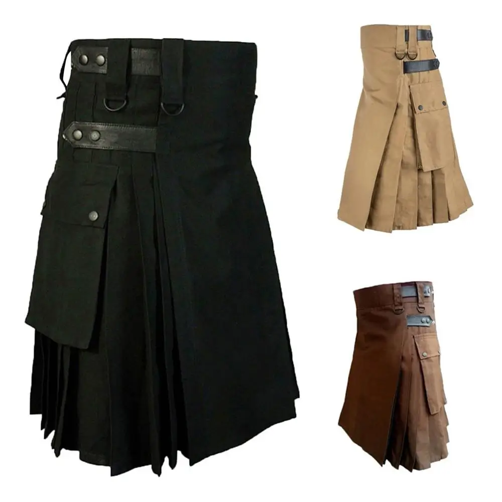 Новинка, настраиваемая Готическая короткая Мужская винтажная юбка Kilt Kendo с карманами, шотландская одежда, плиссированная юбка, брюки 3