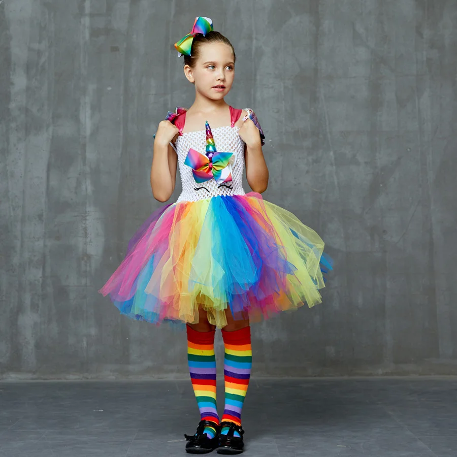 Unicorn Princess Costume Girls Rainbow Tutu Dress Set with Wings and Socks for Kids Birthday Halloween Party Tulle Dress (5)