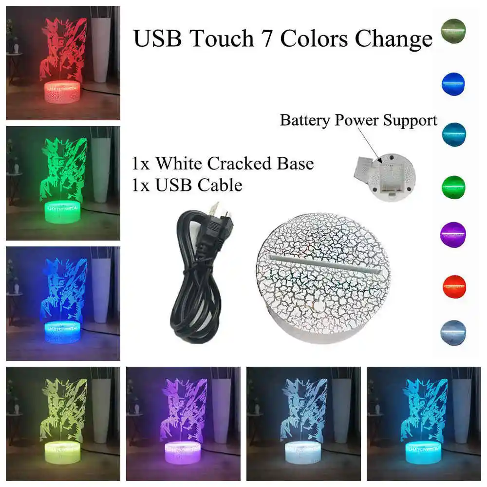 W-USB Touch 7 colors Uzumaki Наруто нарезанный в двух 3D иллюзии ночник хороший и злой 7 Красочный Arcylic ночник домашний Декор светодиодный свет - Испускаемый цвет: W-USB Touch 7 colors