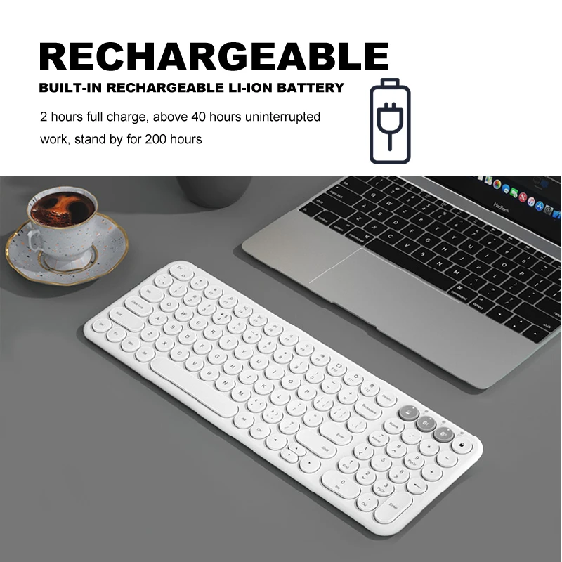 B.O.W  Recharging Bluetooth Wireless Keyboard, Stable 2.4Ghz &BT Dual Mode Quiet Typing 96 Key 3 Devices Connected