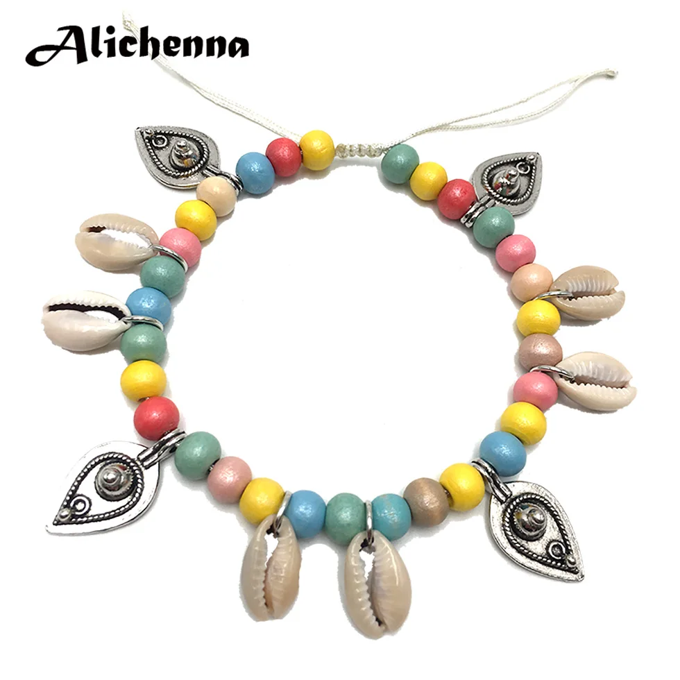 Богемные бижутерия для ног ножной браслет Boho Панк деревянные бусы ручной работы сплав оболочки заявление модные браслеты Подарки для женщин