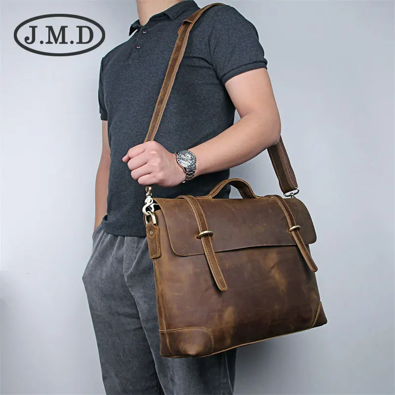 Men Briefcases 14" Cow Leather Man Shoulder Hand Bags Business Casual Fashion Tote Crossbody Bag Male Briefcase Real Leather