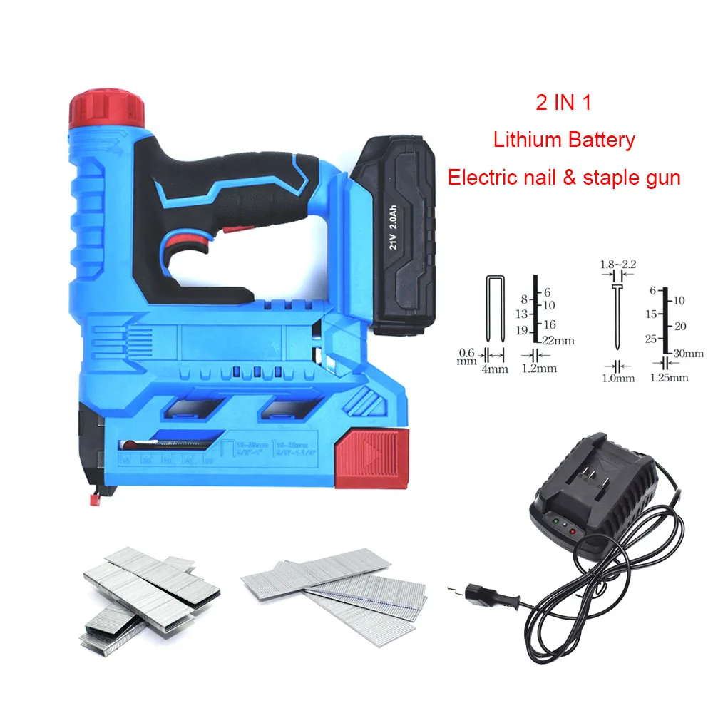 21V Lithium Battery Electric Nail & Staple Gun For Furniture Woodworking