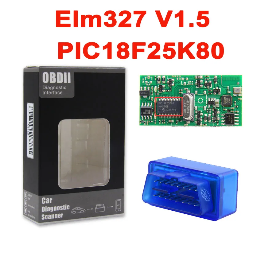 v1.5 PIC18F25K80 ELM327 V1.5 Bluetooth PIC18F25K80 V1.5 OBD2 сканер Диагностический адаптер мини ELM 327 v1.5 OBD OBDII считыватель кодов сканирующий инструмент - Цвет: v1.5 PIC18F25K80