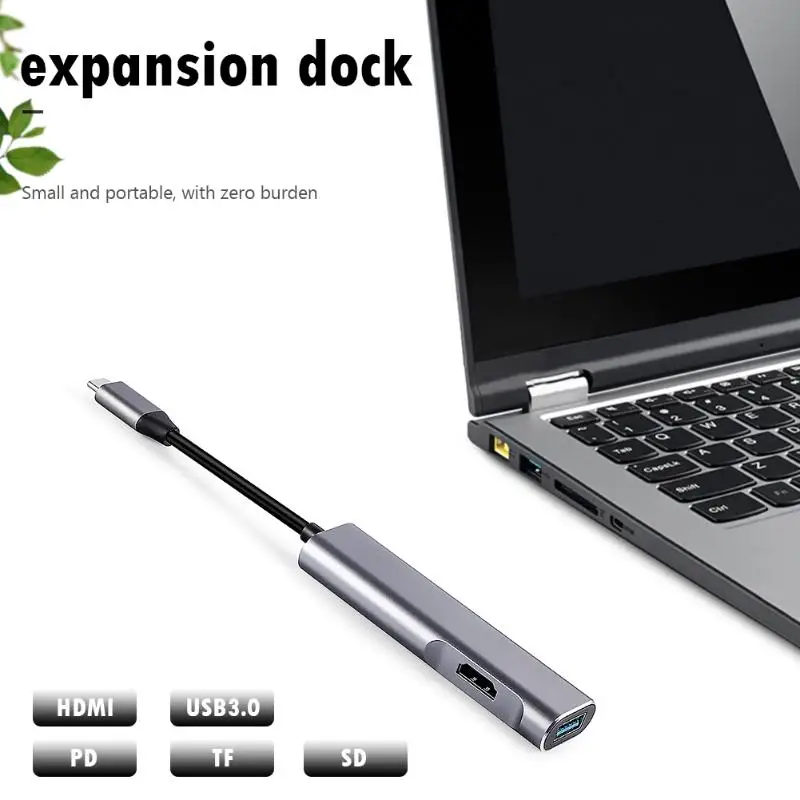 5-в-1 Тип C концентратор Многофункциональный USB-C для USB3.0+ HDMI+ TF слот для карт+ PD Мощность Порты и разъёмы конвертер адаптер для ноутбука MacBook аксессуар