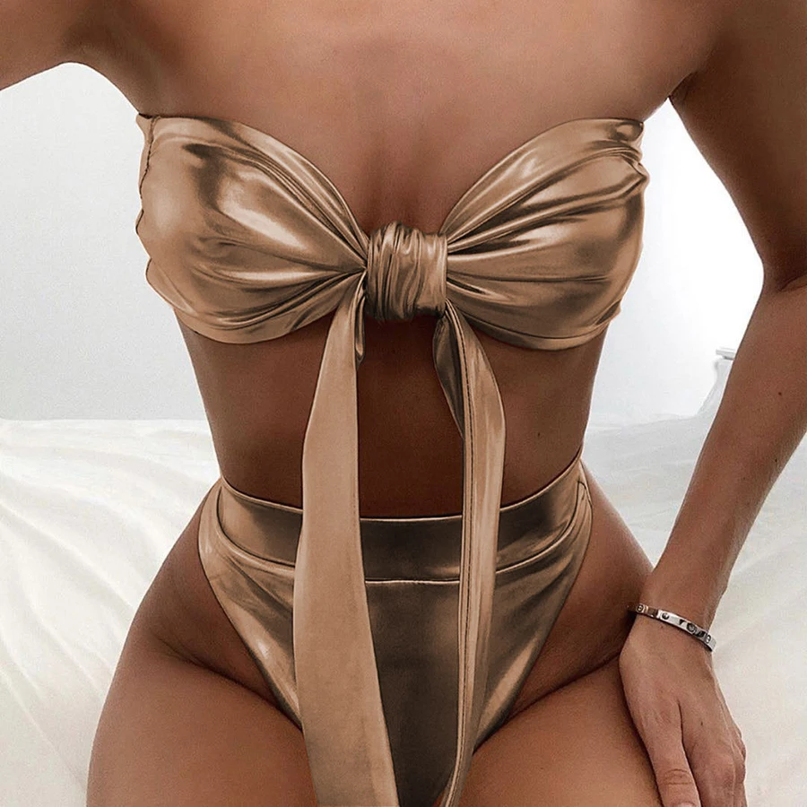 

Sexy Gold Bikinis 2019 Micro Bikini Set Push Up Biquini Bowknot Bikini Set High Cut Swimwear Mini Swimsuit Female Bathing Suits