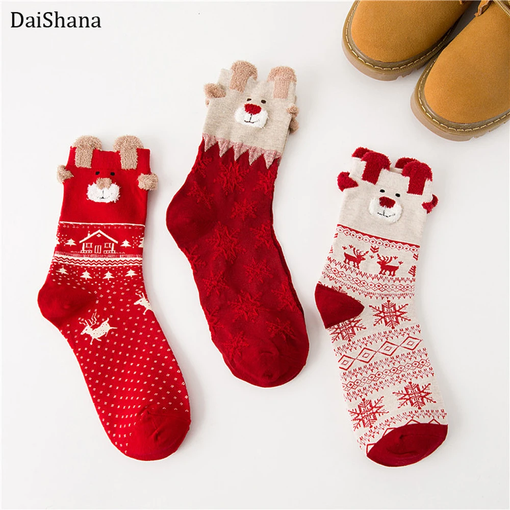 Горячая распродажа! Для женщин Носки Рождественские носки подарки стерео-носки Мягкий хлопок с объемным рисунком Красный собака Лось медведь Фокс носки, милые носки, skarpetki