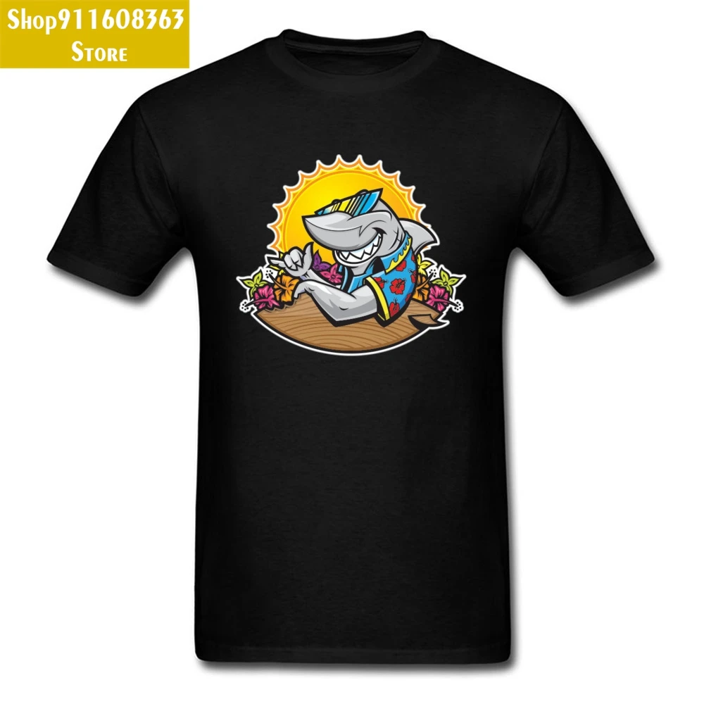 Гаваи пляж Акула печать на футболке негабаритных Camisa футболка с забавным