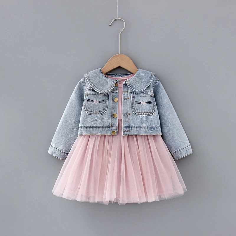 Комплект одежды для девочек платье принцессы с длинным рукавом и джинсы