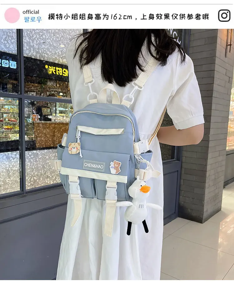 New Mini Contrast Color Girl Backpack Japanese Harajuku Style Kawaii Ladies Nylon Backpack Cute Schoolgirl Small Schoolbag Stylish Backpacks best of sale 