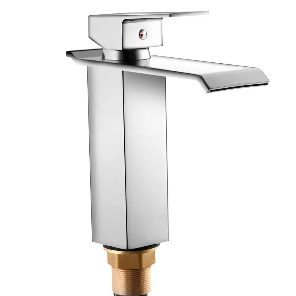 

One Handle Deck Mount Solid Waterfall Bathroom Sink Faucet Widespread Contemporary Bath Basin Faucet Single Hole Durable