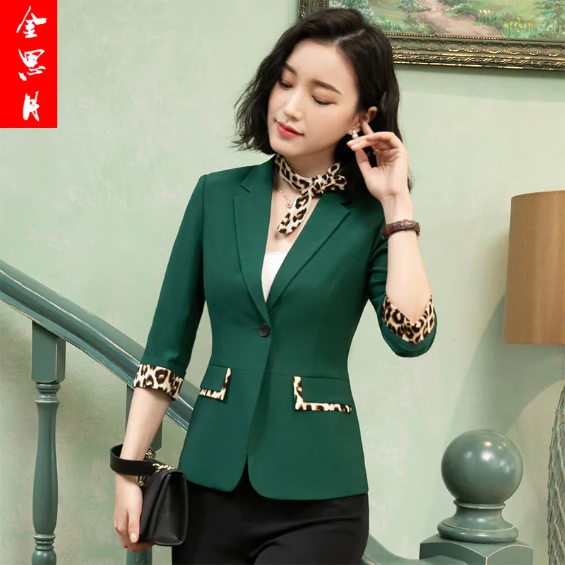 

Leopord Pattern Contrast Color Small Suit Coat Women's 2019 Spring And Summer New Style Versatile Casual Three-quarter-length Sl