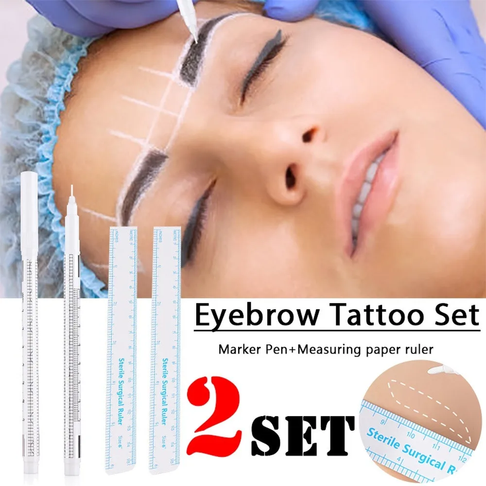 2 Sets Surgical White Eyebrow Tattoo Skin Marker Pen Microblading Accessories Brow Pencil Permanent Beauty Makeup | Красота и