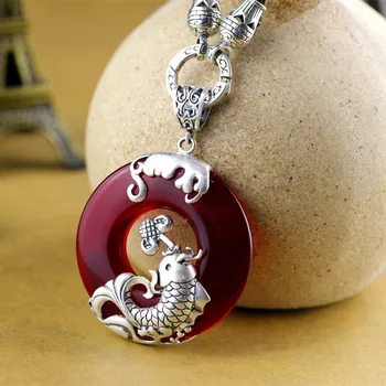 

Character Yintai ms silver s925 pure silver plain dumb light garnet pendants do old archaize sweater accessories