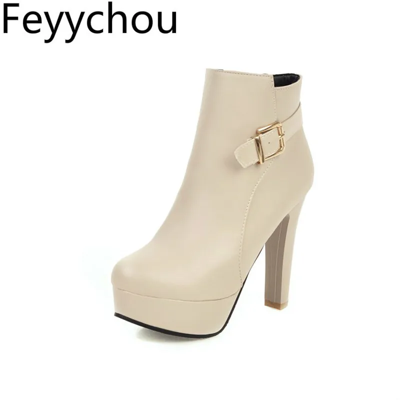 

Women's Boots Autumn Winter Super High Heel Round Toe Zip Buckle Strap Ankle Martin Boots Platform 2019 Sexy Fashion White Black