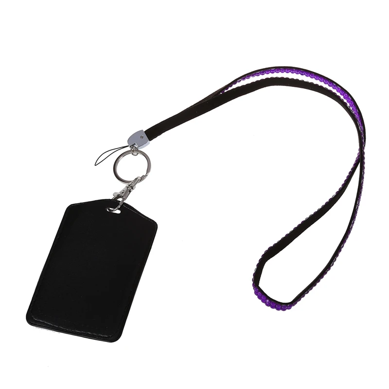 2 шт Стразы Bling Crystal на заказ ремешок вертикальный держатель для удостоверения личности (темно-фиолетовый и фиолетовый светильник)