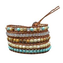 Ювелирные изделия 5 прядей натуральный камень бисера ручной работы кожаный браслет обёрточная Бумага браслет ручной работы подарок