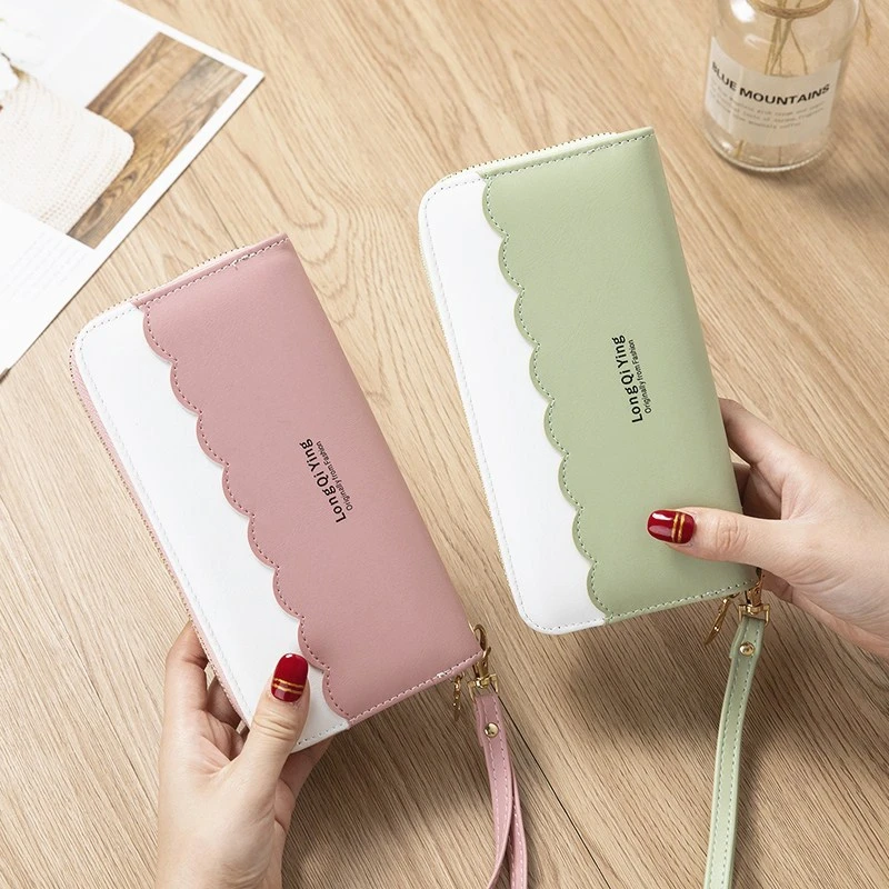 

Женский Длинный цветной кошелек с вышивкой, Женский кошелек из искусственной кожи с ремешком на запястье, кошельки для монет, женский модный клатч с несколькими картами, сумка для телефона