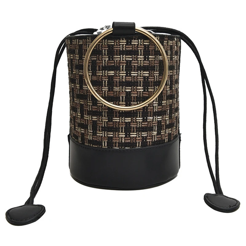 

ABZC-Straw Bags Lady Crossbody Bags For Women Summer Bucket Shoulder Messenger Bags Lady Travel Purses And Handbags New