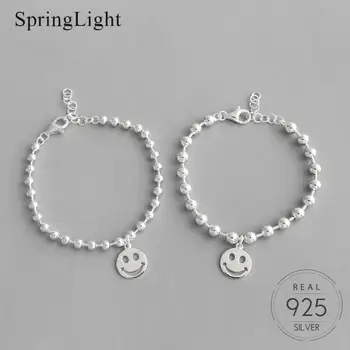 

Springlight 100% 925 Sterling Silver Unique Smiley Beads Bracelets Japan & Korean Style Cute Smile Bracelets Women Fine Jewelry