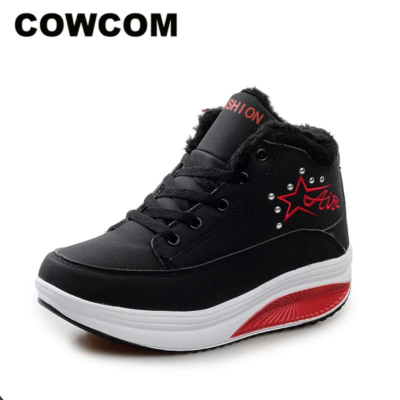 COWCOM зимние кожаные туфли для лица женские на танкетке теплые каблуке | Обувь