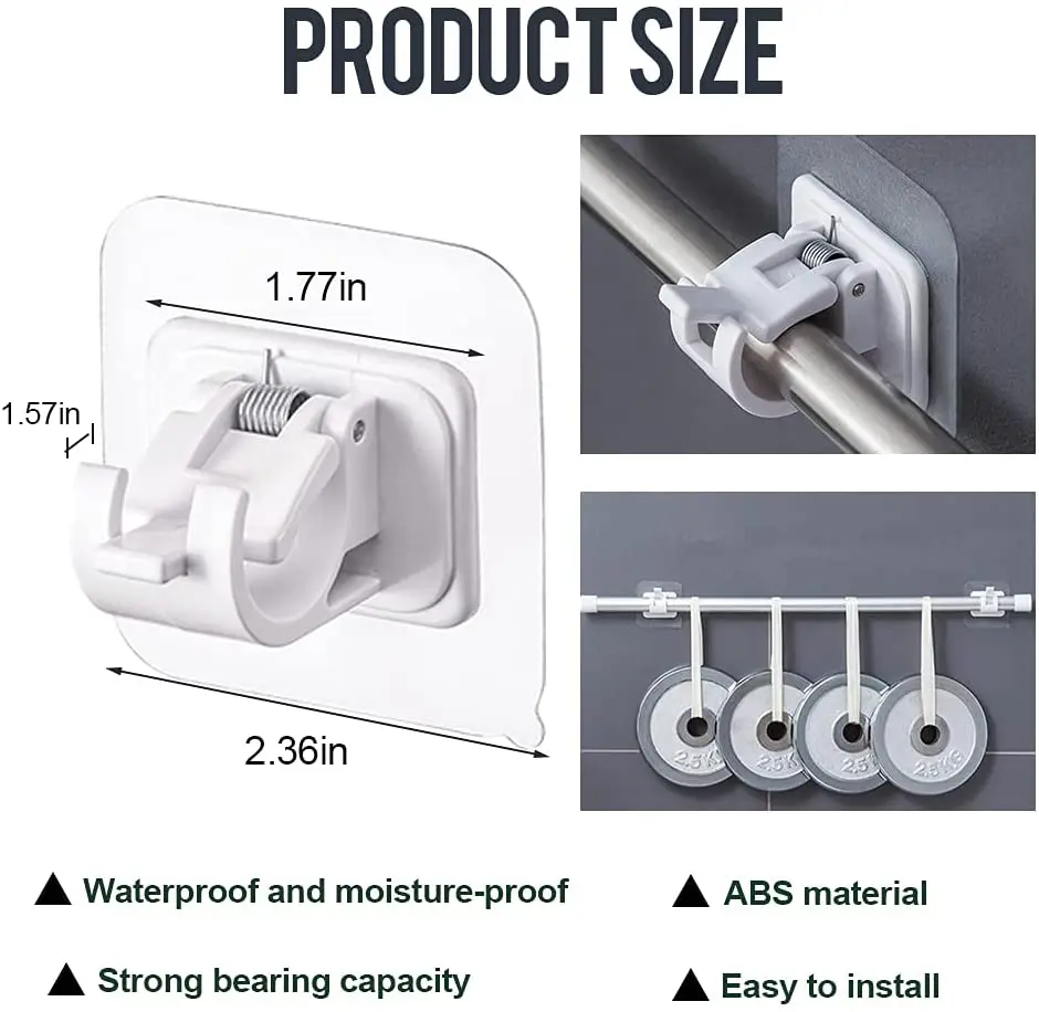 2/4pcs Self Adhesive Curtain Rod Bracket No Drill Drapery Hooks Holder Plastic Sticky Curtain Rod Hooks for Kitchen Bathroom