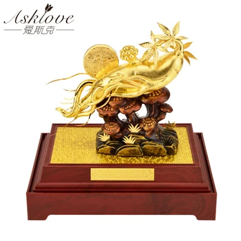 

Gold Ginseng Decoration Feng shui Lucky Fortune Wealth Ornament 24K Gold Foil Ornaments Send elder Lucky Gifts Crafts Home decor