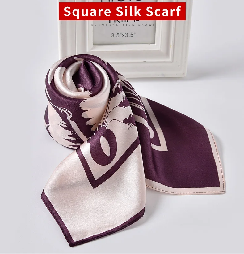 Квадратный натуральный шелковый платок 65*65 см шелковый платок хиджаб для дам Бандана с принтом атласный Шелковый квадратный шейный платок повязка на голову