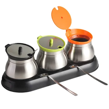

Practical Stainless Steel Spice Tank Seasoning Container Flavor Condiments Storage Box With Holder Rack Kitchen AccessoriesLA181