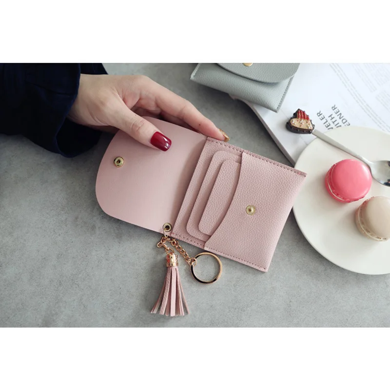 Fashion Women Credit Card holder with Key Ring Small Tassel Cards Wallets for Girls Lady Sweet Mini Purse porte carte leather wallet wallet card holder card holder coin purse credit card holder credit card wallet card wallet coin purse wallet