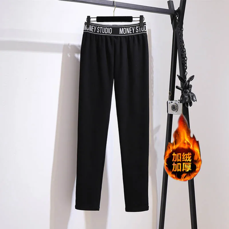

150Kg Plus Size Women's Autumn Winter Loose Fleece Leggings 5XL 6XL 7XL 8XL 9XL High Waist Printed Elastic Waist Black Pants