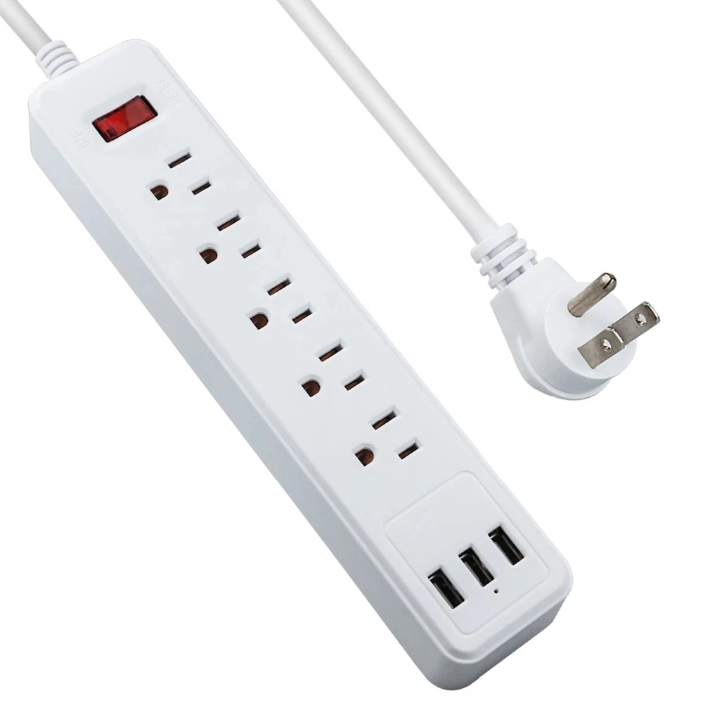 Сетевой фильтр 5 розеток США, удлинитель с usb-портом для путешествий, Настольный Электрический длинный шнур питания 2 м/6,5 футов