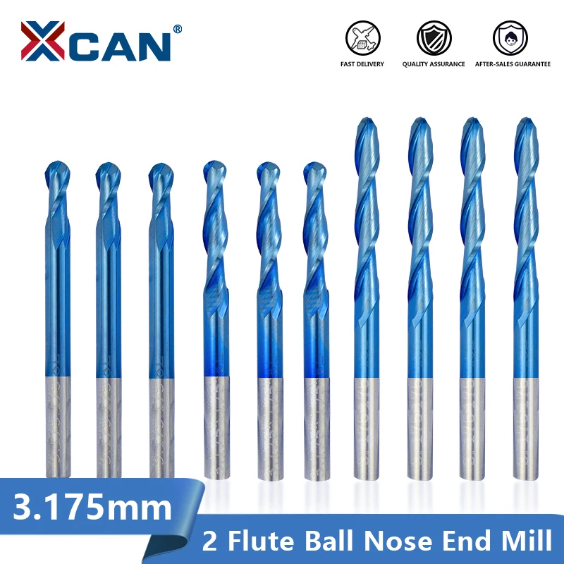 

XCAN Ball Nose End Mill For Aluminum Cutting 3.175mm Shank Spiral Milling Cutter Nano Blue Coated 2 Flute Carbide CNC Router Bit