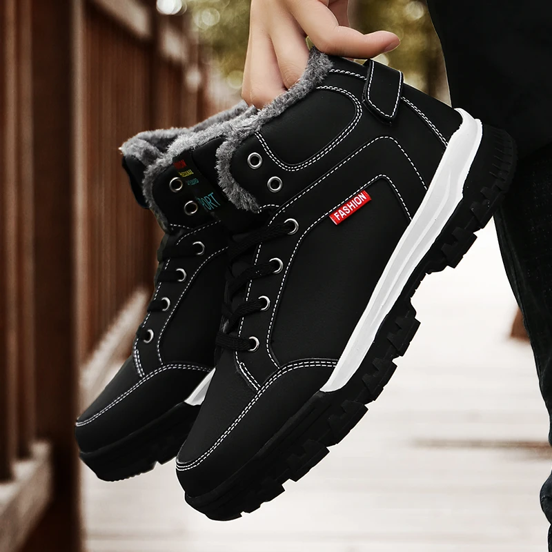 

Winter men's snow boots high quality plush ankle boots men's shoes warm fur lace men's non-slip waterproof work boots