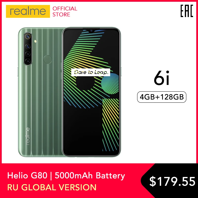  Realme 6i 6 i глобальная Версия Мобильный телефон 4 Гб RAM 128 ГБ ROM EU вилка зарядное устройство MTK Helio G80 5000 мАч Dewdrop дисплей 6,5 "мобильный телефон 