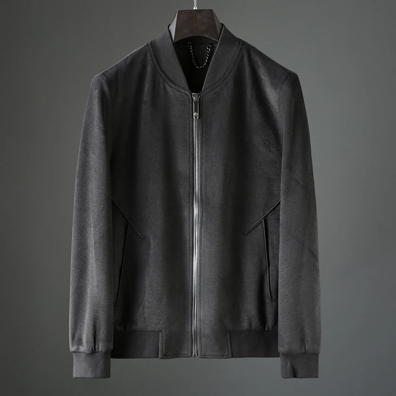 

JSBD autumn and winter new deerskin jacket light luxurious sheepwool blend men slim heavy baseball collar jacket