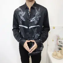 Готические черные рубашки, мужские повседневные хлопковые рубашки с длинным рукавом, Роскошные Рубашки с принтом демона на свадьбу, вечеринку, выпускной вечер, рубашка Chemise Homme