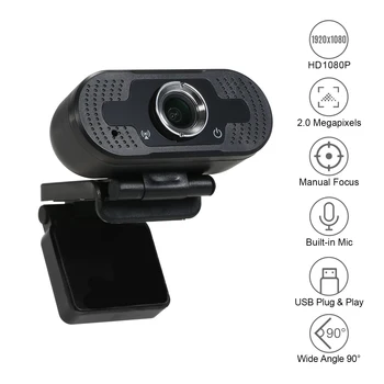 

1080P HD Computer Camera Video Conference Camera Webcam 2 Megapixels Manual Focus with Microphone Multi-Functional Base USB
