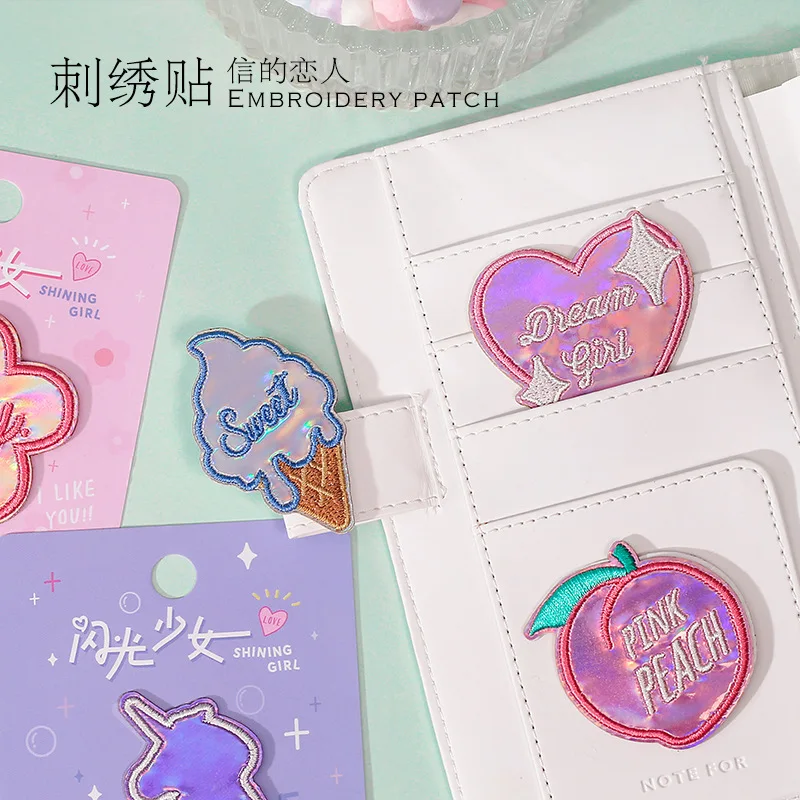 

Letter of Lovers Pu Embroidered Stickers Flashing GIRL'S Series DIY Clothes Storage Bag Hand Notebook Decoration 6-Selected