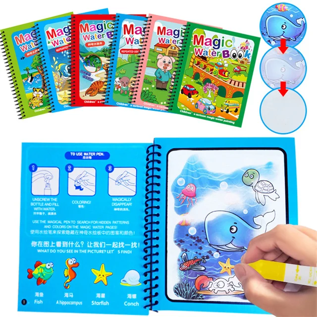 Magic Water Drawing Book Montessori Toys Reusable Coloring Book Magical Book Sensory Early Education Toys For Kids 2
