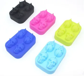 

10pcs/lot Ice Cube Tray 3D Skull Silicone Mold 4-Cavity DIY Ice Maker Household Use Cool Whiskey Wine Kitchen Tools